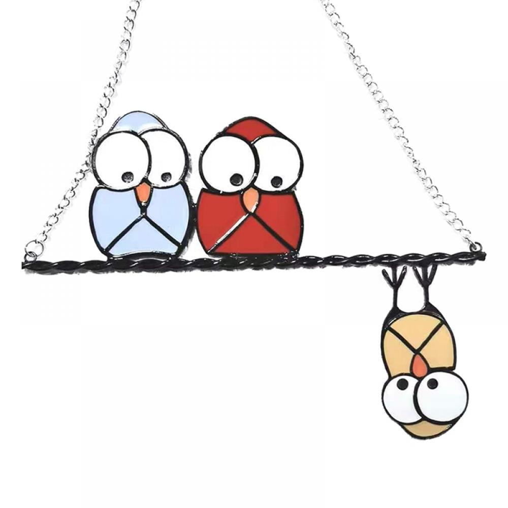 Multicolor Stained Glass Owl Suncatcher Panel for Windows and Doors