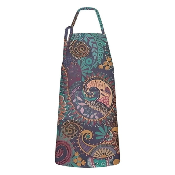 Multicolor Paisley Pattern Apron-Garden Aprons for Women with Pockets-Cotton Linen Waterproof Kitchen Cooking Gardening Aprons Adjustable for Kitchen,Cooking,BBQ and Salon 33x27 Inch