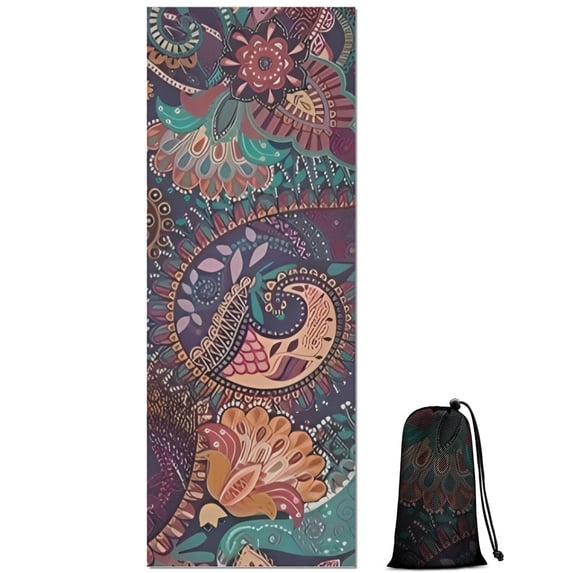 Multicolor Paisley Pattern Hot Yoga Mat Towel Non Slip for Hot Yoga - Quick-Drying Yoga Mat Cover with 4 Corner Pockets with Travel Bag - Hot Yoga Towel Non Slip 74"x26"