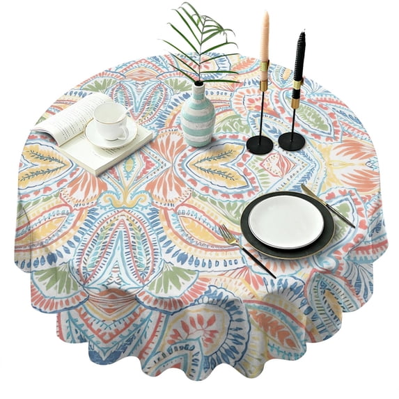 Multicolor Paisley Pattern Round Tablecloth 60"x60",Wrinkle Wipeable Table Cloth for Kitchen Dining Room Picnic Patio Party