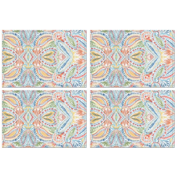Multicolor Paisley Pattern Summer Placemats Table Placemats Set Of 4-Linen Kitchen Washable Placemats Table Mats 11.8"x17.7" Non-Slip Heat Resistant