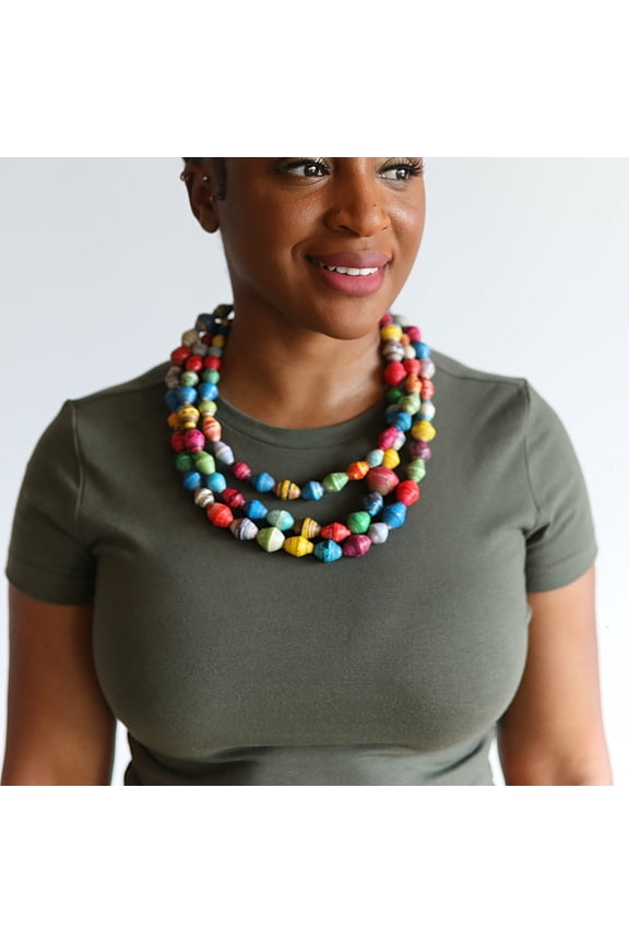 Multicolor Paper Bead Recycled Necklace - Extra Long