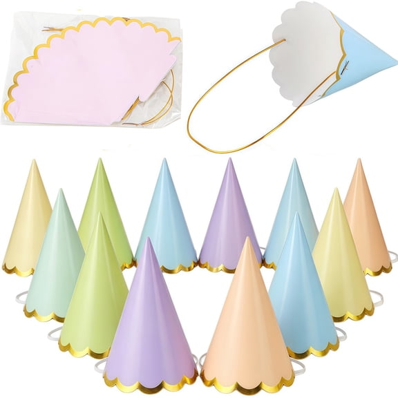 Multicolor Paper Party Hats,TGY 12 Pcs Birthday Hats for Adults,Party Cone Hats with Elastic String for Baby Shower Birthday Decorations Bridal Shower