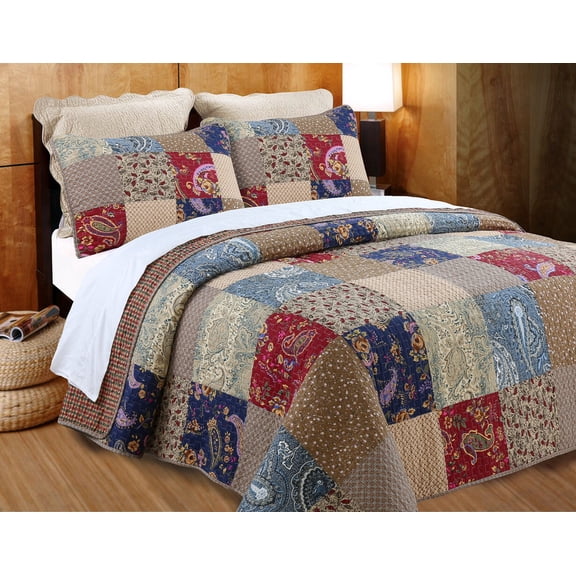 Multicolor Patchwork Quilt Set 3Pcs Bedding Set Bedroom Bed 100% Cotton Full/Queen Size