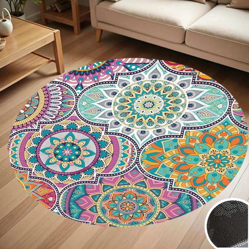 Multicolor Pattern With Oriental Mandalas Round Carpet Living Room ...