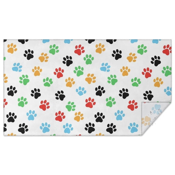 Multicolor Paw Print White Pattern Waterproof Tablecloth, Rectangular ...