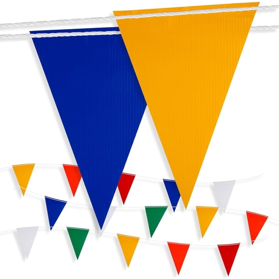 Multicolor Pennant Warning Flags, 7"×10" Pennants on 100' Rope for Construction, Traffic, Party Decor