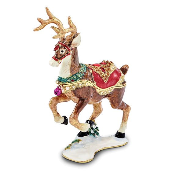 Multicolor Pewter, Swarovksi Crystals, Enamel Reindeer Trinket Box