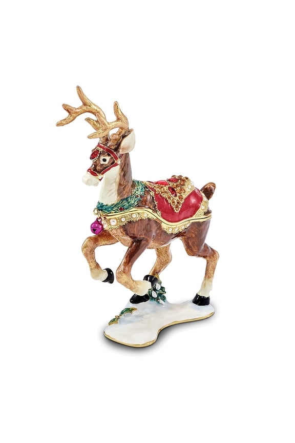 Multicolor Pewter, Swarovksi Crystals, Enamel Reindeer Trinket Box