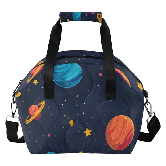 Multicolor Planets Stars Insulated Lunch Bag Reusable Quilted Lunch Box Waterproof Leakproof Lunch Container