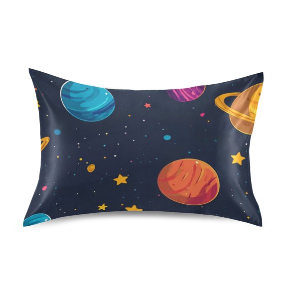 Multicolor Planets Stars Satin Pillowcase Envelope Design Pillow Covers 1 Pack Standard Size 20" x 26"