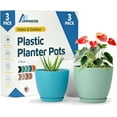 thumbnail image 1 of Multicolor Plant Pots with Drainage Holes & Saucers 3 Packs, Indoor & Outdoor Stackable Plastic Planters in Multiple Sizes for Houseplants & Flowers, Durable & Weatherproof Materials, Matte Finish, 1 of 4