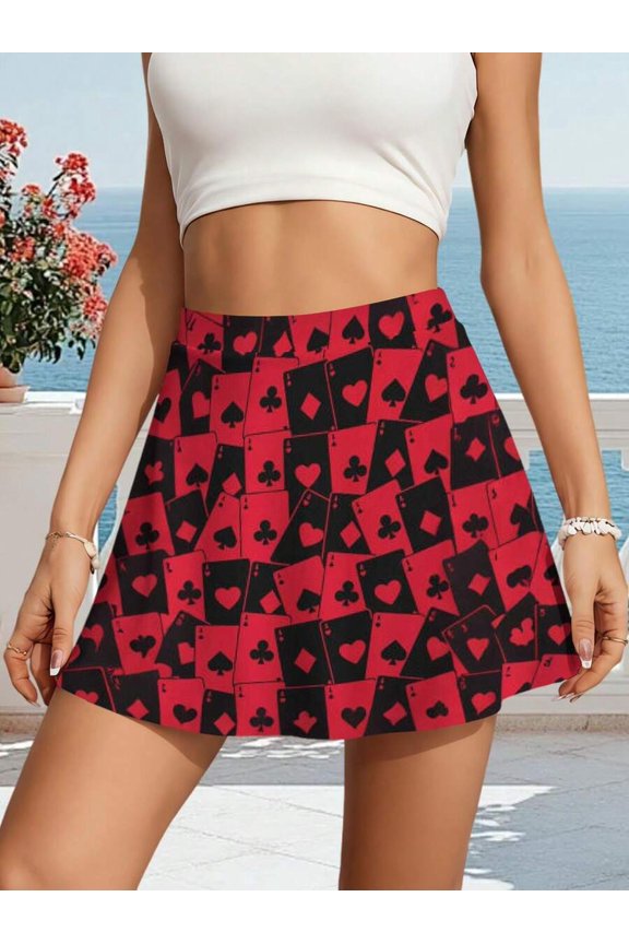 Multicolor Playing Card Print A-Line Mini Skirt For Women Casual Summer