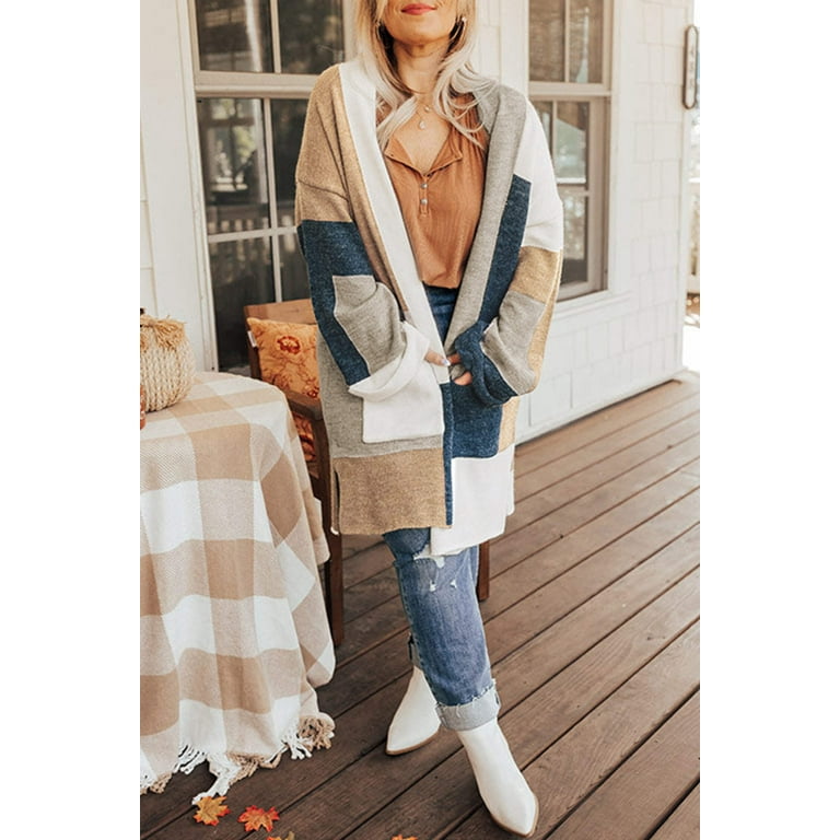 Plus size color block cardigan sales