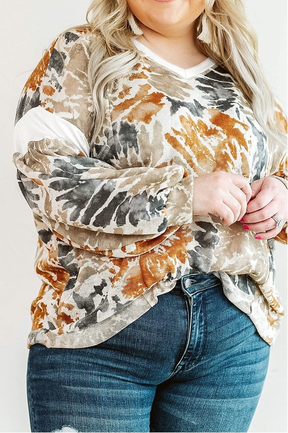 Multicolor Plus Size Tie Dye V Neck Sweatshirt