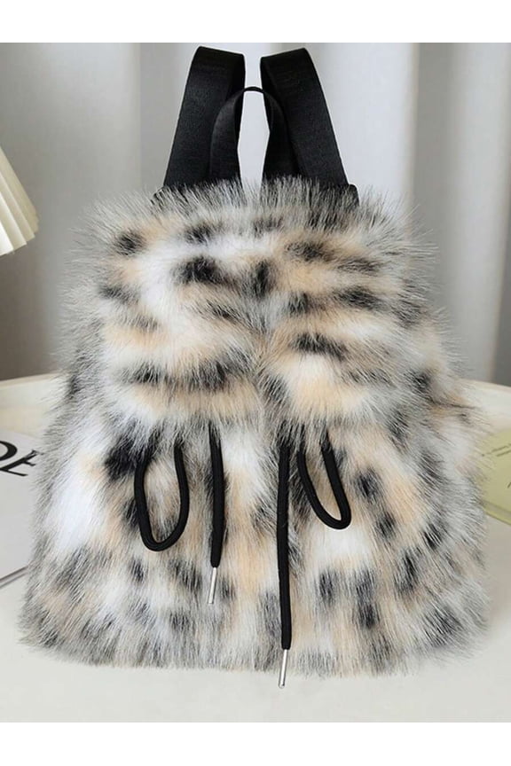 Multicolor Plush Faux Fur Drawstring Mini Backpack