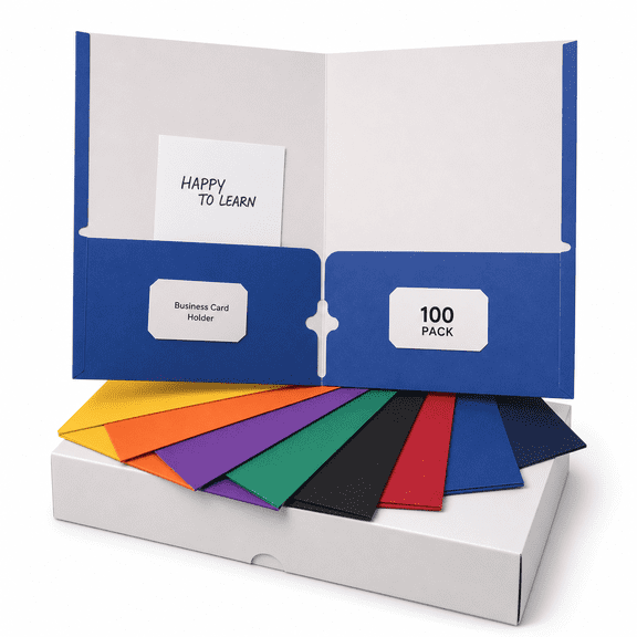 Multicolor Pocket Folders 100 Pack Letter Size Two Pocket Bulk