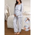 thumbnail image 1 of Multicolor Polka Dot Bow Print Nursing-Friendly Crew Neck Long Sleeve Top And Pants Maternity Pajama Set, 1 of 7