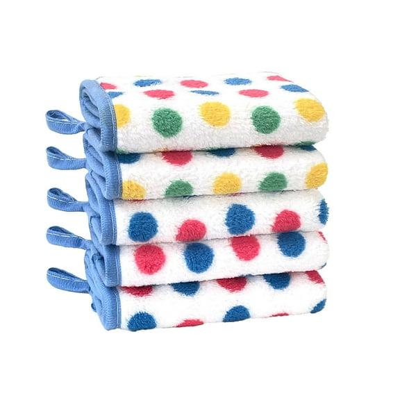 Multicolor Polka Dot Microfiber Cleaning Cloths, 5-Pack Absorbent Kitchen Dish Towels with Hanging Loops for Dishes and Household Surfaces