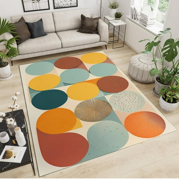 Multicolor Polka Dot Print Area Rug, Modern Art Abstract Floor Carpet, Washable Carpet Soft Anti-Slip Backing Not Falling off Flannel for Living Room Bedroom Entryway Study 4x5ft