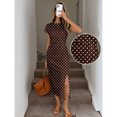 thumbnail image 1 of Multicolor Polka Dot Ruched Midi Dress With High Slit, Casual Bodycon Fit, 1 of 7