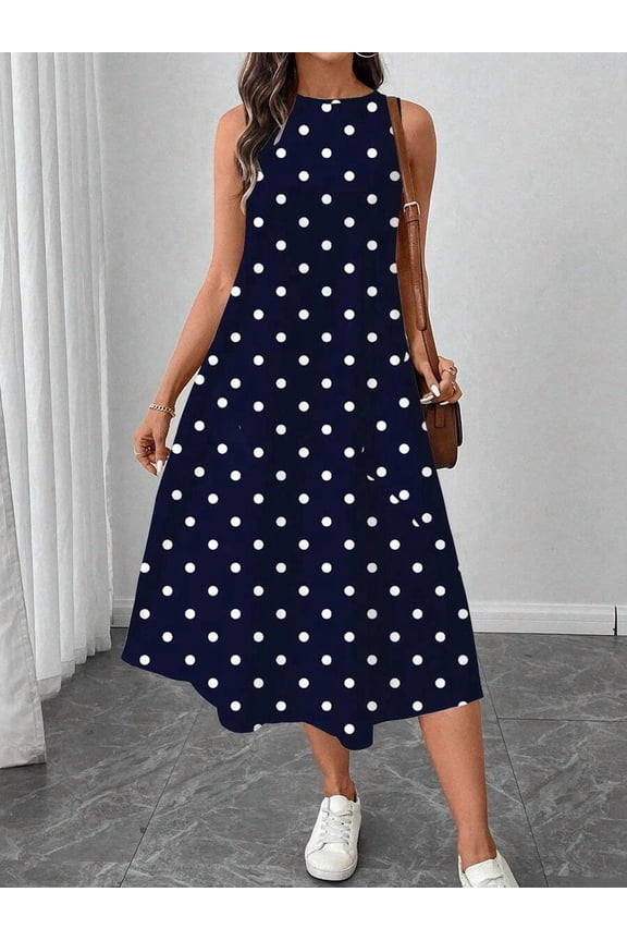 Multicolor Polka Dot Sleeveless A-Line Midi Dress For Women Casual Spring Summer Outfit