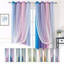 Blackout Curtains for Bedroom with White Sheer Layered | 39"W x 51"L Multicolor Polyester Bedroom Curtain Panel for Bedroom Living room | Curtains Pack of 2 with Metal Grommets