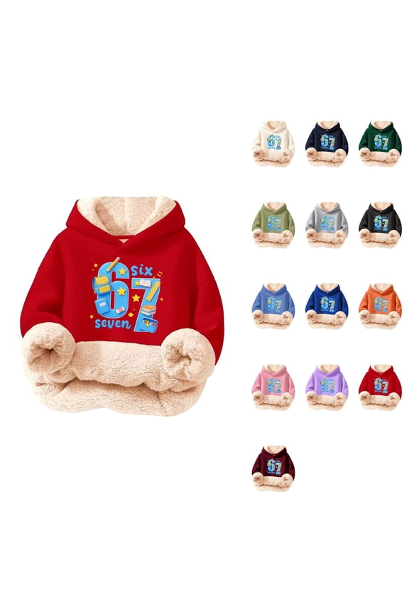 Multicolor Print Hooded Sweatshirt for Kids, Funny 6 7 Meme Winter Sherpa Lined Graphic Hoodie for Boys Girls, Long Sleeve St Patrick's Day Gift