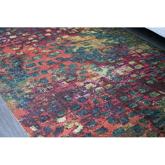 Multicolor Printed 5x7' Modern Abstract Wool Area Rug for Living Room & Bedroom Soft Handmade Indoor Non Slip Rugs by Mystiquedecors