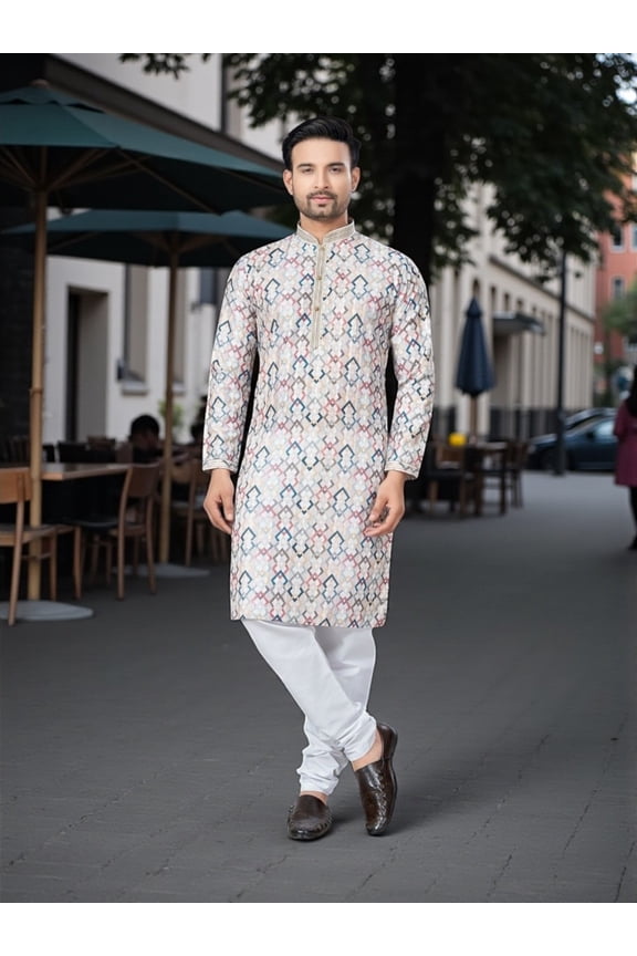 Multicolor Printed Traditional Men's Kurta Pajama Set– Cultural Wear for Men