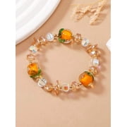 Multicolor Pumpkin Beaded Stretch Bracelet With Crystal Accents