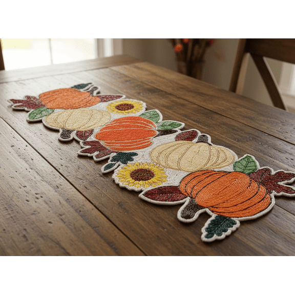 Multicolor Pumpkin Table Runner, Beaded Halloween Table Runner, Farmhouse Table Topper 13X36 Inches