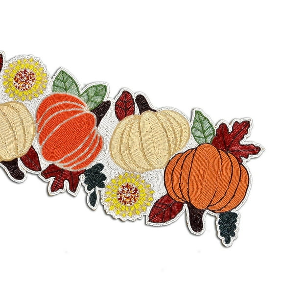Multicolor Pumpkin Table Runner, Beaded Halloween Table Runner, Farmhouse Table Topper 13X36 Inches