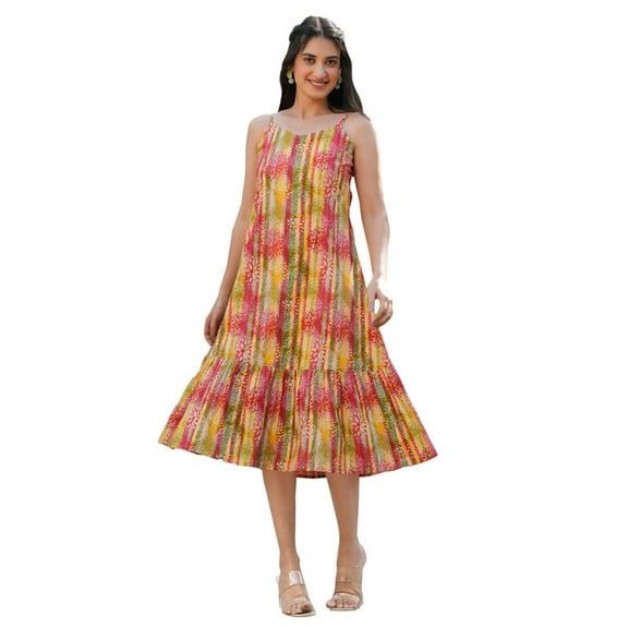 Multicolor Pure Cotton Floral Printed Tiered Dress