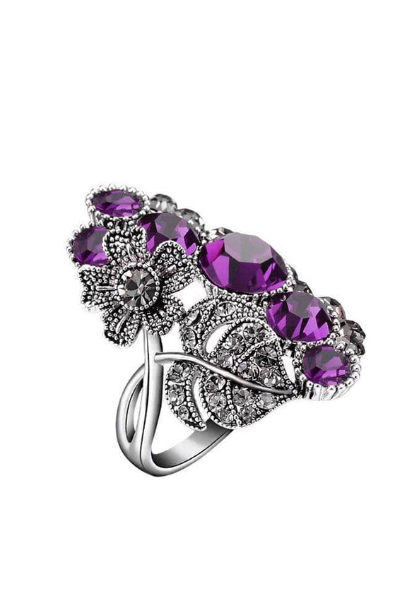 Multicolor Purple Flower Waterdrop Crystal Zircon Rings for Women Female Wedding Engagement Bridal Banquet Jewelry