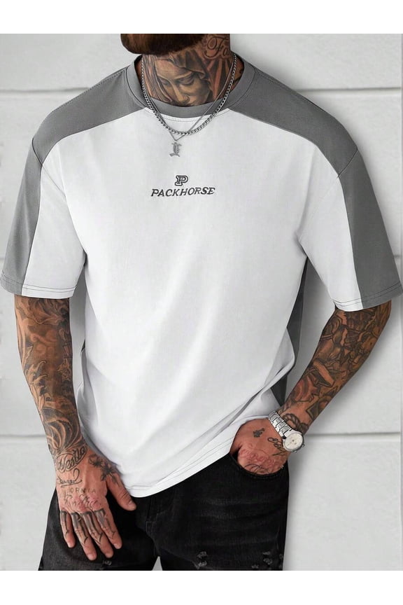 Multicolor Raglan Sleeve Crew Neck Short Sleeve T-Shirt With Embroidered Logo For Men