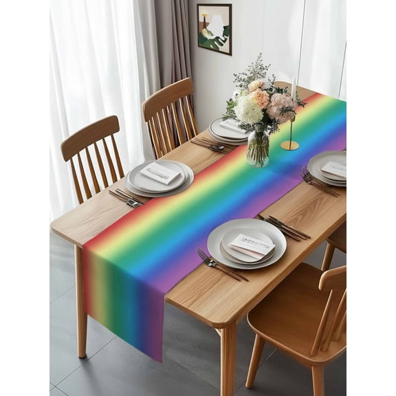 Multicolor Rainbow Abstract Colored Gradient Table Runner 13x70in Non-Slip Cotton Linen Table Runners, Ombre Art Dresser Scarves TableRunner for Dinner Kitchen Dining Wedding Party