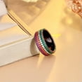 thumbnail image 1 of Multicolor Rainbow Black Gold Plated CZ Wide Wedding Band Finger Engagement Ring, 1 of 9