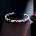 thumbnail image 1 of Multicolor Rainbow CZ Yellow Gold Plated Big Round Open Cuff Bangle Boho Jewelry, 1 of 9