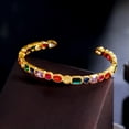 thumbnail image 1 of Multicolor Rainbow CZ Yellow Gold Plated Big Round Open Cuff Bangle Boho Jewelry, 1 of 9