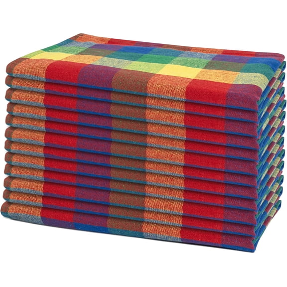 Multicolor Rainbow Cloth Dinner Napkins - 12 Pack, 100% Cotton, 20"x20" Colorful Cotton Dinner Napkins for Parties and Events - Checkered Multicolor Napkins