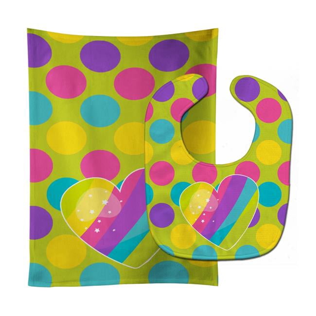 Multicolor Rainbow Heart Baby Bib & Burp Cloth