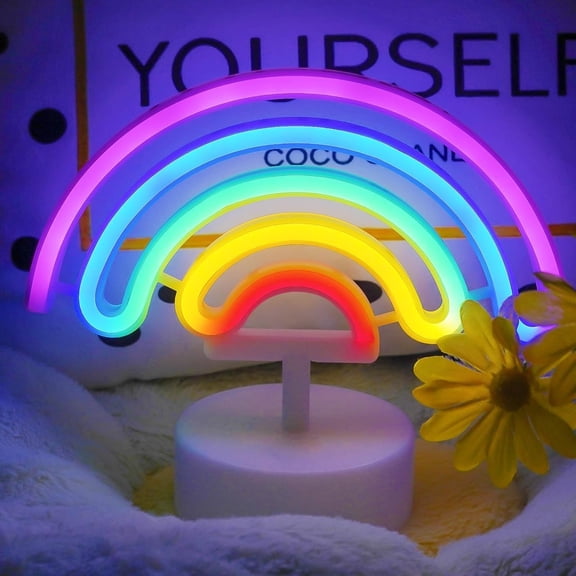 Multicolor Rainbow Neon Lights - Outdoor/Indoor LED Neon Sign, Battery or USB Powered, Table Decorations for Room, Dorm, Wedding, Bedroom, Classroom Decor