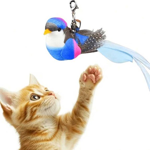 Multicolor Realistic Bird Cat Toy With Feather Tail And Clip