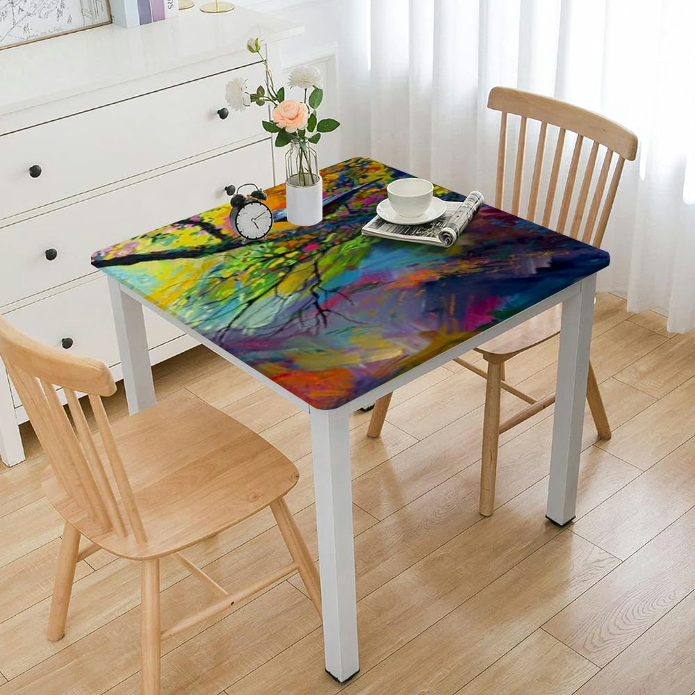 Multicolor Rectangle Table Cloth Cover, Rainbow Country Colorful Paint