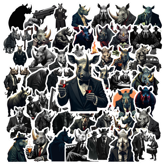 Multicolor Rhino Stickers Vinyl Animal Stickers Waterproof Cartoon Stickers for Notebooks Suitcases Phones