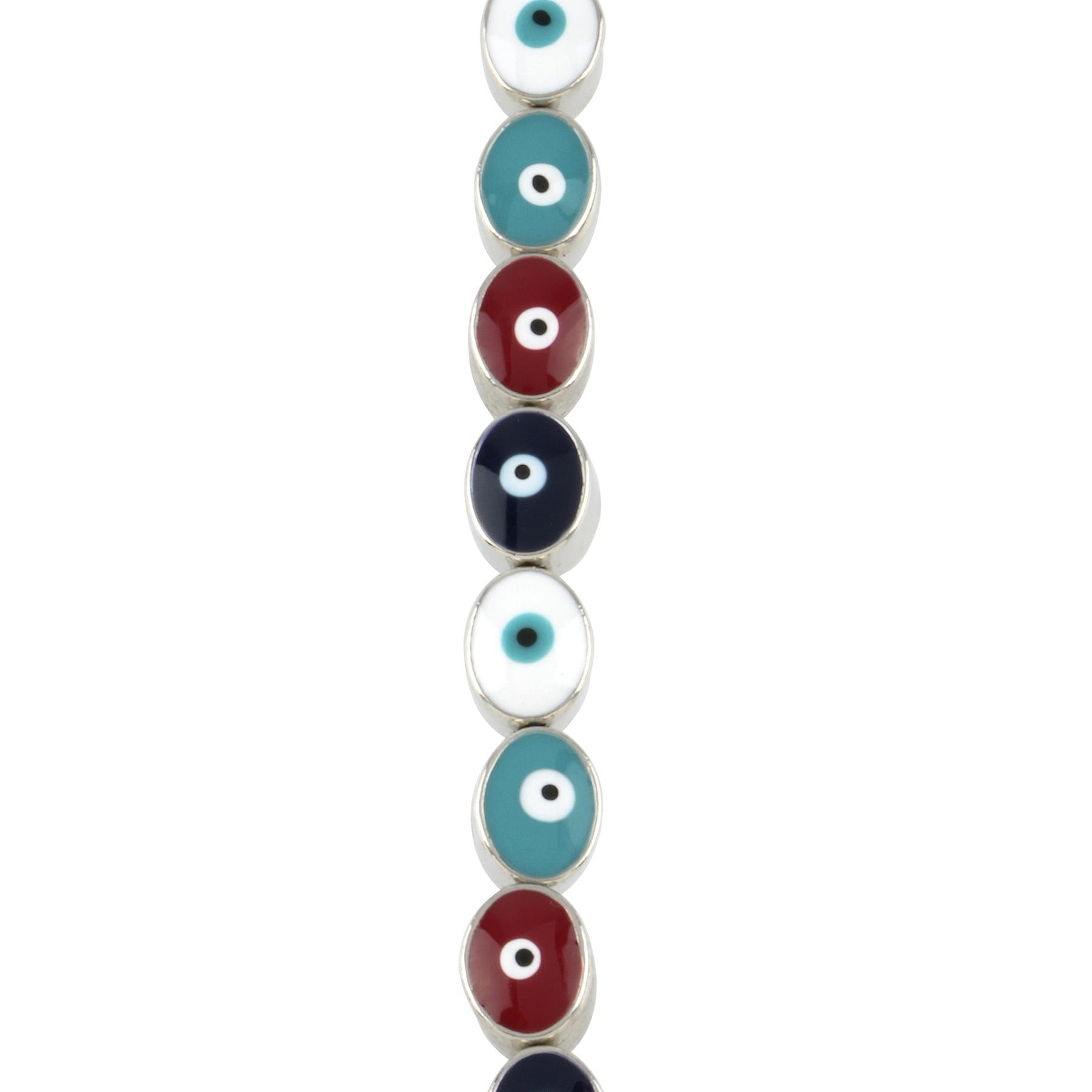 Multicolor & Rhodium Evil Eye Oval Beads - 9mm by Bead Landing 14pc