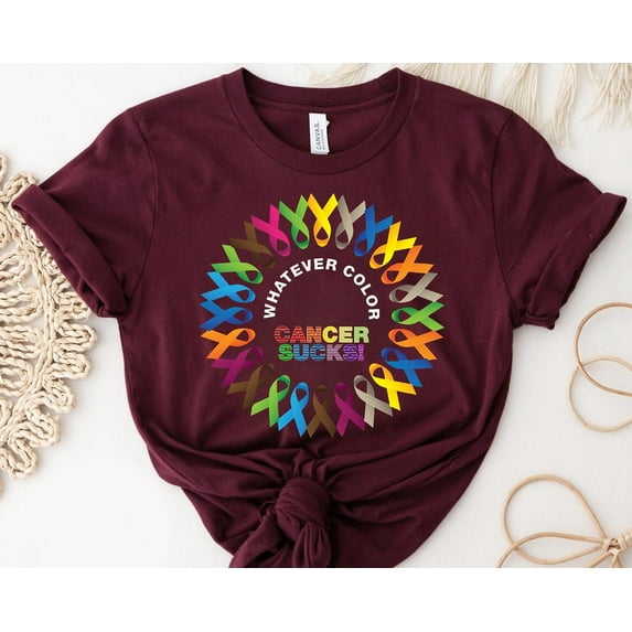 Multicolor Ribbon Cancer Awareness Shirt: Support Fighters, Survivors TSHIRT All Size S-5XL