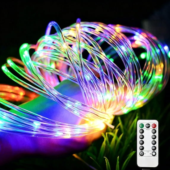 Multicolor Rope Lights ,23 ft 50 LED Clear Tube Lights with Remote Control, 8 Modes Outdoor Battery Operated Fairy String Lights for Party Yard Home Wedding Christmas Halloween Holiday Decoration
