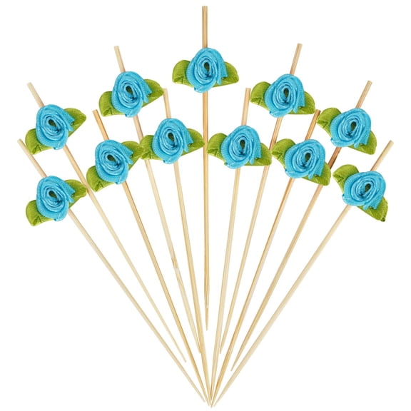 Multicolor Rose Flower Cocktail Picks, 4.7 Inch Long Bamboo Fancy Toothpicks for Appetizers, Bridal Shower Wedding Valentines Party Food Drinks Garnish Fruit Skewer Sticks 100 Counts